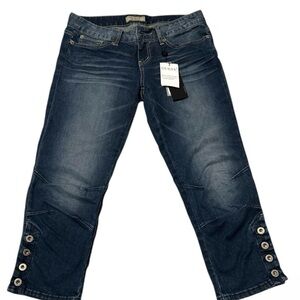 GUESS Dark Blue Cropped Jeans with Button Detail